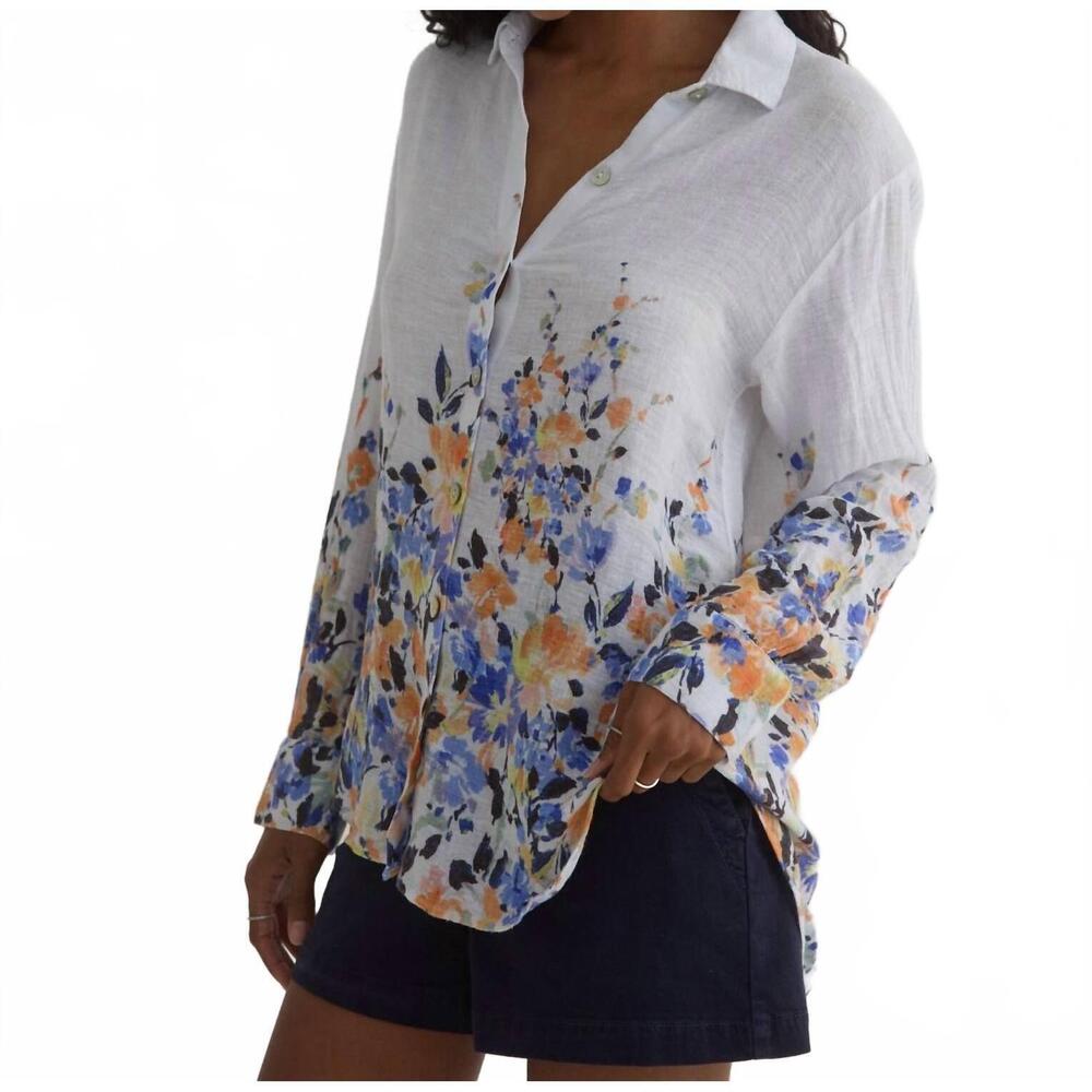 NEW BELLA DAHL boyfriend button down shirt in border floral print - Picture 3 of 4